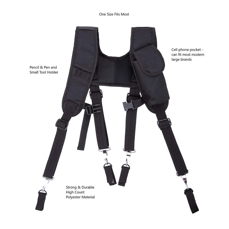 LAUTUS Padded Tool Belt Suspenders w/Chest Strap, Pencil Sleeve, Tape Measure, Cell Phone Holder | Comfortable & Heavy Duty | Fully Adjustable | Construction Grade | - Image 4